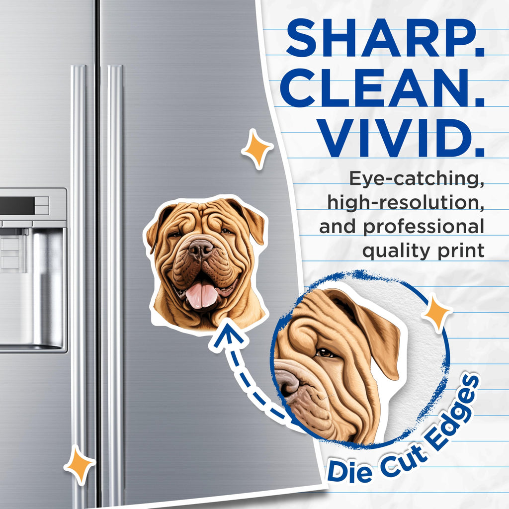 (2 Pack) Shar Pei Dog Magnets - Wrinkled Canine Portrait - Unique Pet Parent Adornment - Happy Dog Fridge Accessory - 5 Inches On Longest Side - Thick Durable Magnet - Made in USA - MAG23473