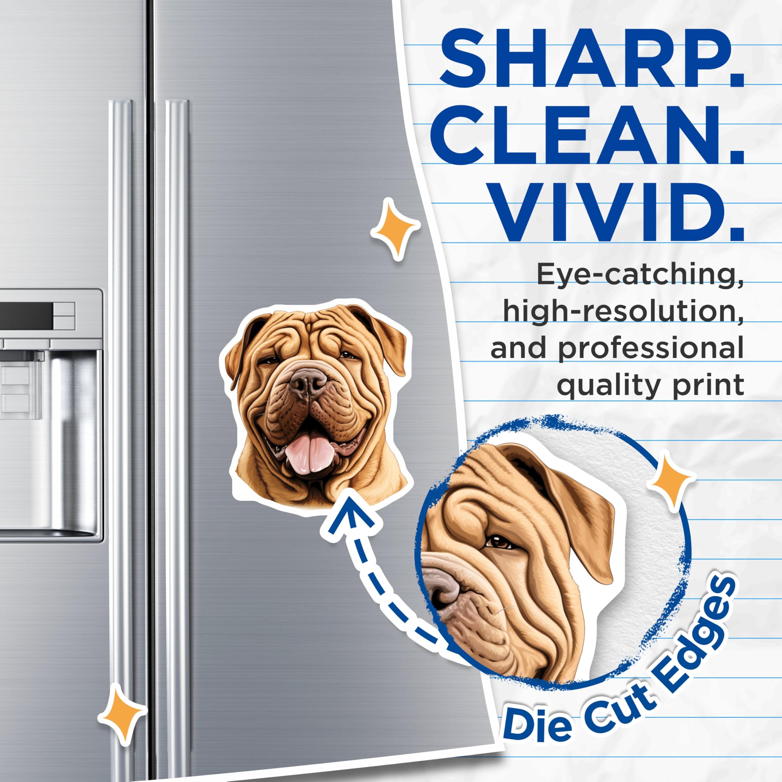 (2 Pack) Shar Pei Dog Magnets - Wrinkled Canine Portrait - Unique Pet Parent Adornment - Happy Dog Fridge Accessory - 5 Inches On Longest Side - Thick Durable Magnet - Made in USA - MAG23473
