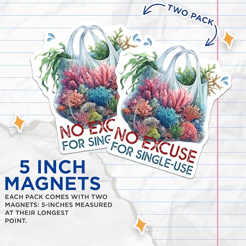 (2 Pack) Coral Reef Conservation Magnets - Eco Friendly Reminder - Marine Life Decor - 5" On Longest Side - for Cars, Fridges, Toolboxes - Made in USA - MAG7951
