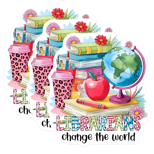 (3 Pack) Librarian Decals - Librarian Change The World - Librarian Gift - 3 Inches On Longest Side - Easy Peel & Apply - Made in USA - 3MCS2501