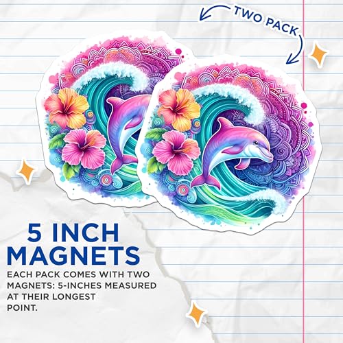(2 Pack) Animal Lovers Magnet - Beach Theme - Vibrant Colors - Tropical Decor - 5" On Longest Side - Sticks to Smooth Flat Surfaces - Made in USA - MAG9481