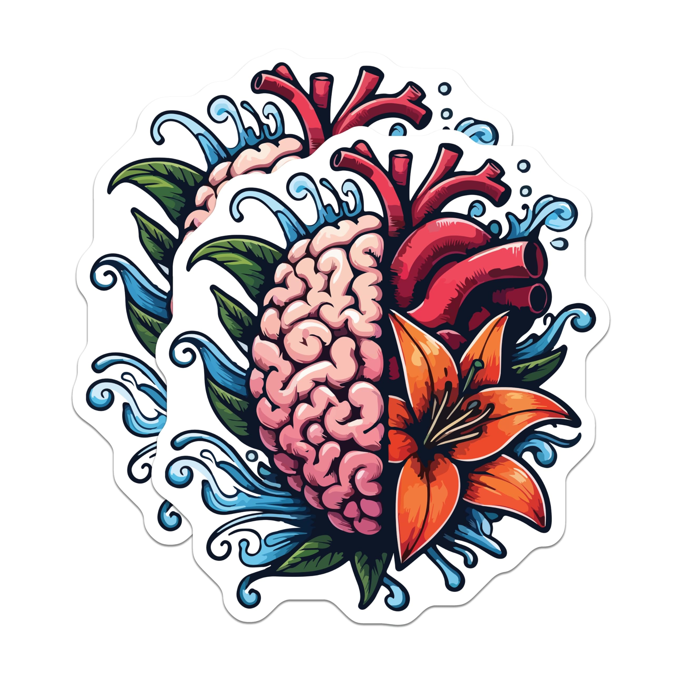 (2 Pack) Brain Heart Flower Art Magnets - Mind Emotion Harmony Graphic Design - Spiritual Philosophy Nature Decor Display - 5 Inches On Longest Side - Thick Durable Magnet - Made in USA - MAG19812