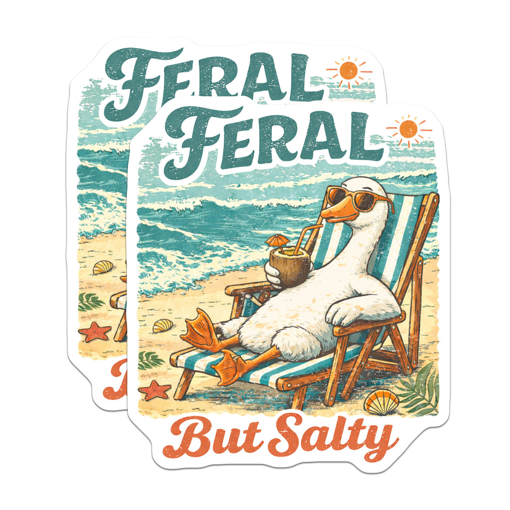 (2 Pack) Feral But Salty Magnets - Duck Beach Theme - Retro Summer Vibe - Humorous Vacation Decor - 5 Inches On Longest Side - Thick Durable Magnet - Made in USA - MAG39036