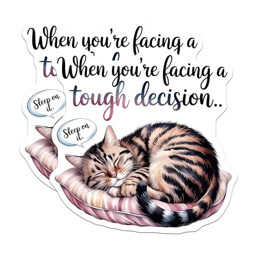 (2 Pack) Cat Inspirational Quote Stickers - When You're Facing a Tough Decision - Sleep on It - 5" On Longest Side - Sticks to Smooth Flat Surfaces - Made in USA - BMCS6069