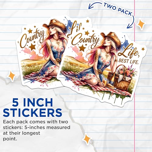 (2 Pack) Country Life Stickers - Rustic Nature - Outdoor Lifestyle Decal - 5" On Longest Side - Sticks to Smooth Flat Surfaces - Made in USA - BMCS6582