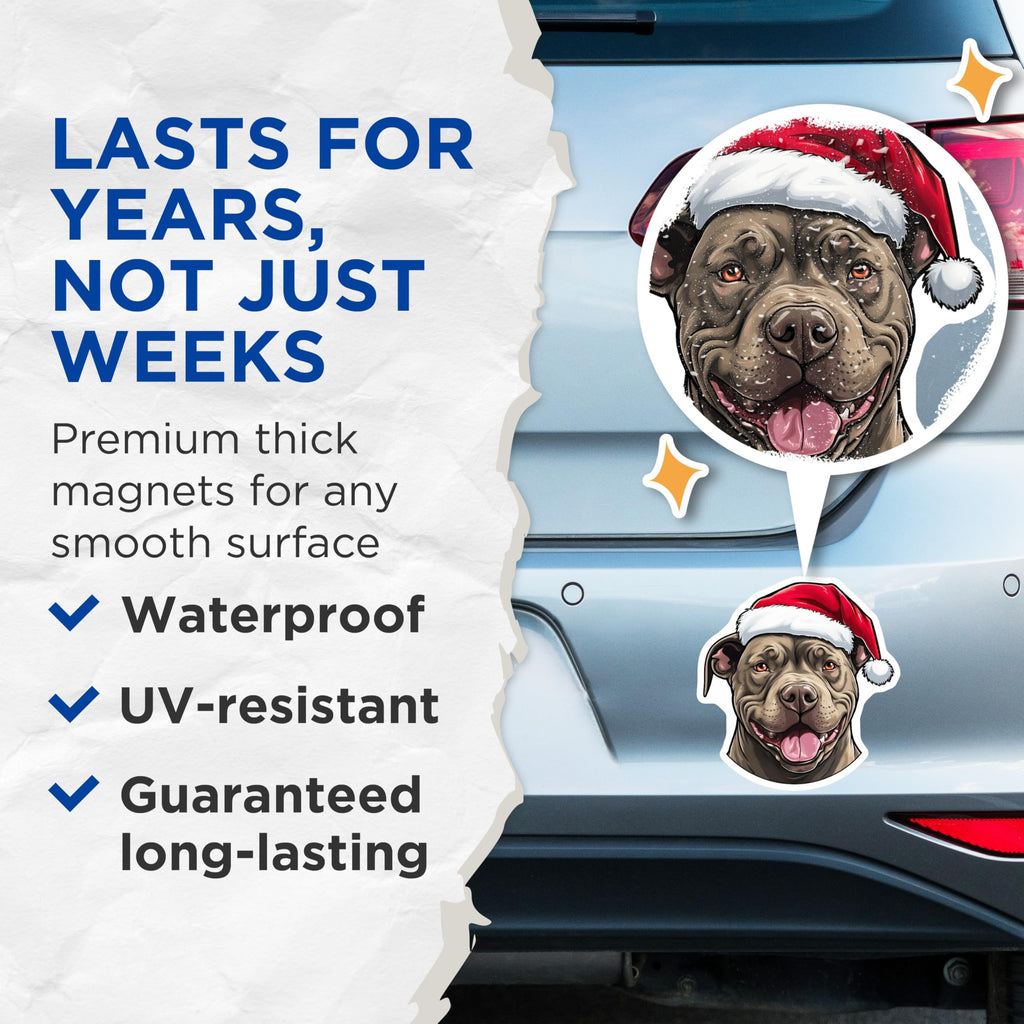 (2 Pack) Pitbull Santa Dog Magnets - Christmas Pet Decor - Holiday Animal Lover - Festive Dog Mom Gifts - 5 Inches On Longest Side - Thick Durable Magnet - Made in USA - MAG26614