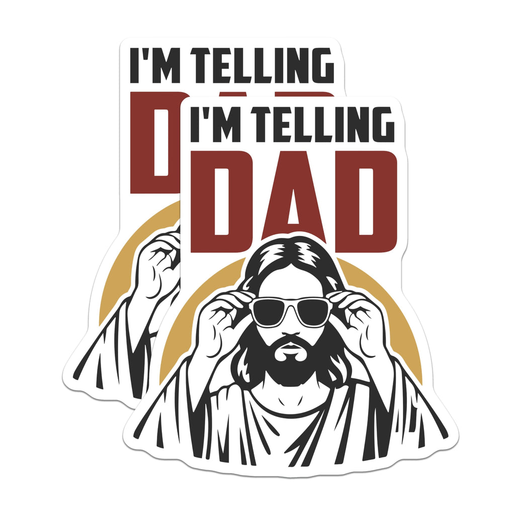 (2 Pack) Jesus Sunglasses Magnets - I'm Telling Dad Christian Humor - Divine Refrigerator Decor - Faith Based Funny Sayings - 5 Inches On Longest Side - Thick Durable Magnet - Made in USA - MAG23779