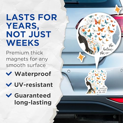 (2 Pack) Inspirational Quote Magnets - Butterfly Designs - Positive Affirmation - 5" On Longest Side - for Cars, Refrigerators, Toolboxes, Lockers - Made in USA BMCS3225