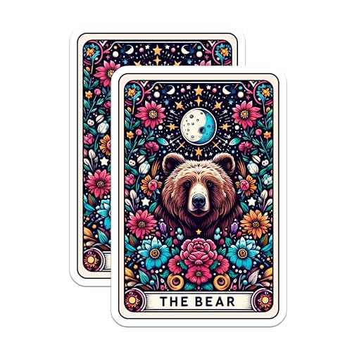 (2 Pack) Bear Art Stickers - Floral Bear Decor - Moon and Stars Bear - 5" On Longest Side - Sticks to Smooth Flat Surfaces - Made in USA - BMCS4445