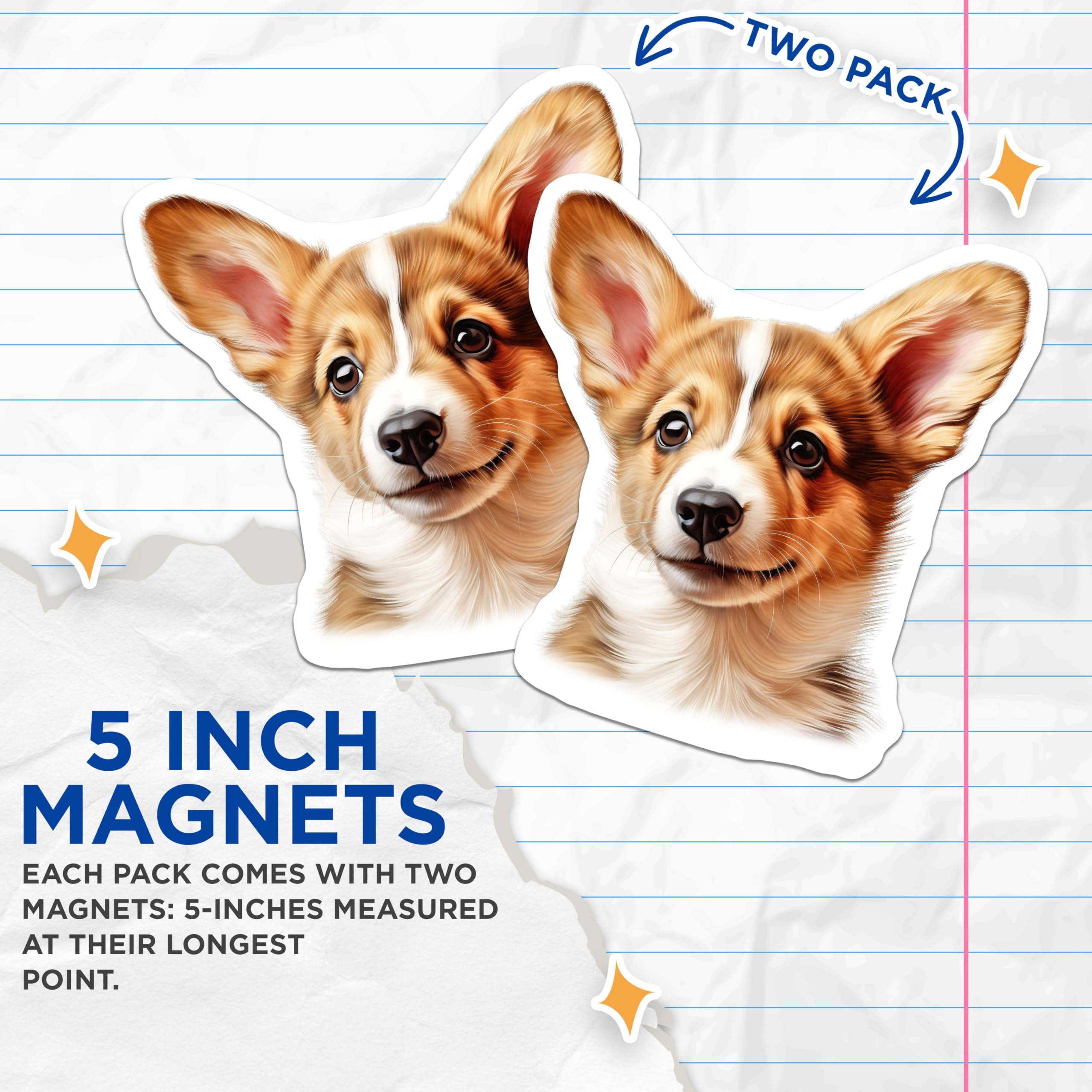 (2 Pack) Pembroke Welsh Corgi Puppy Magnets - Adorable Dog Refrigerator Decor - Pet Lover Home Accessory - Dog Mom Dad - 5 Inches On Longest Side - Thick Durable Magnet - Made in USA - MAG24505