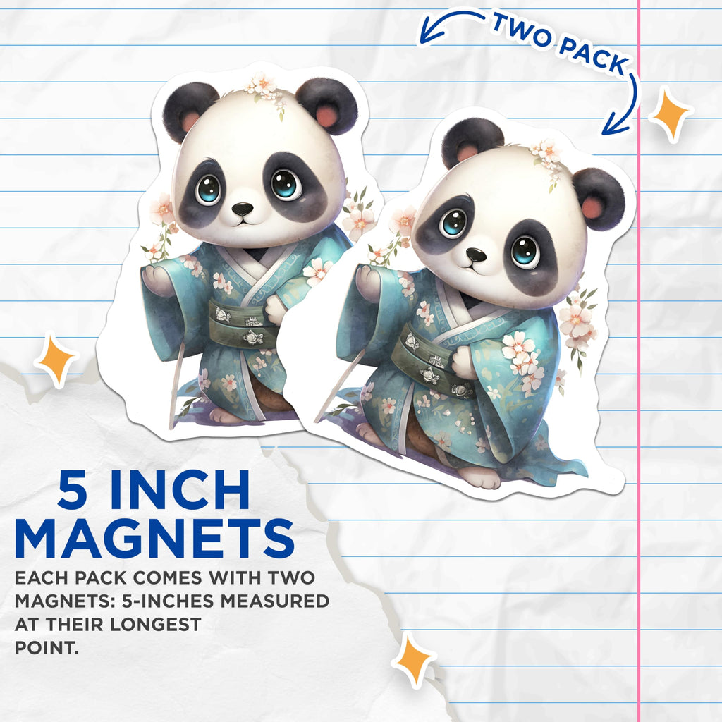 (2 Pack) Panda Bear Magnets - Cute Animal Fridge Magnets - Kimono Panda Refrigerator Decals - 5" On Longest Side - Premium Magnet - for Cars, Refrigerators, Toolboxes, Lockers - Made in USA - MAG16528