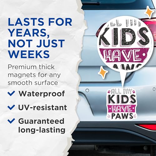 (2 Pack) All My Kids Have Paws Magnets Magnets - Animal Lover Decor - 5" On Longest Side - Made in USA - Sticks to Refrigerators & Metal Surfaces - MAG9010