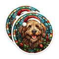 (2 Pack) Goldendoodle Christmas Magnets - Stained Glass Dog Decor - Santa Hat Holiday Doodle - 5 Inches On Longest Side - Thick Durable Magnet - Made in USA - MAG28117