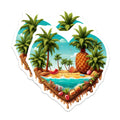 (2 Pack) Tropical Island Magnets - Heart Shaped Beach Scene - Palm Tree Pineapple Ocean Decor - Summer Vacation Aesthetic - 5 Inches On Longest Side - Thick Durable Magnet - Made in USA - MAG19947