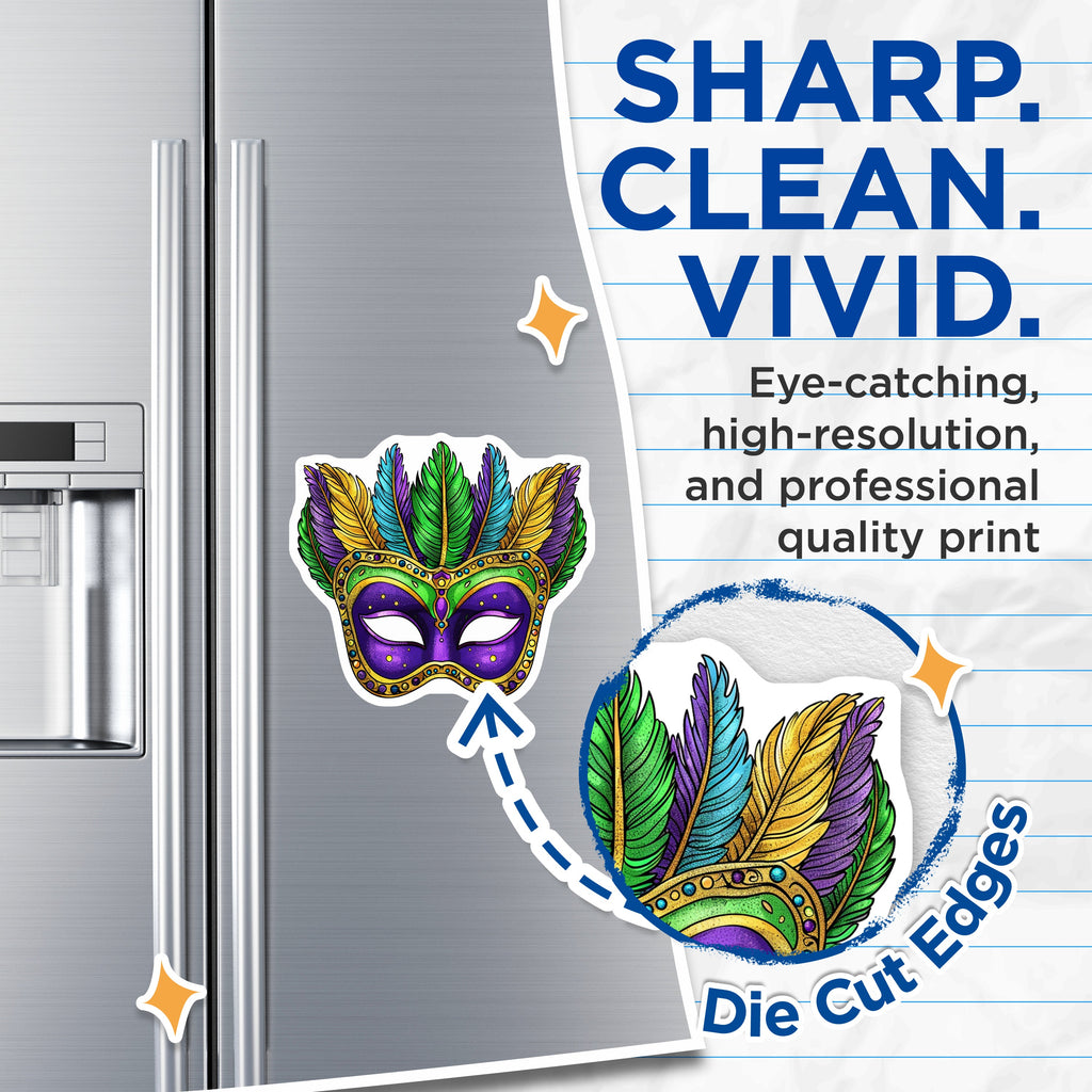 (2 Pack) Mardi Gras Mask Magnets - New Orleans Decor - Festive Carnival Celebration Art - 5 Inches On Longest Side - Thick Durable Magnet - Made in USA - MAG38369