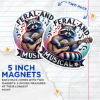 (2 Pack) Feral and Musical Magnets - Raccoon Playing Guitar - Music Lover Raccoon Magnets - 5" On Longest Side - for Cars, Fridges, Toolboxes - Made in USA - MAG4542