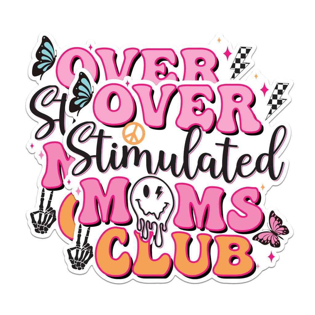 (2 Pack) Over Stimulated Moms Club Magnets - Funny Mom Magnets - Quirky Mom Decor- 5" On Longest Side - for Fridges, Toolboxes, Cars - Made in USA - MAG3023