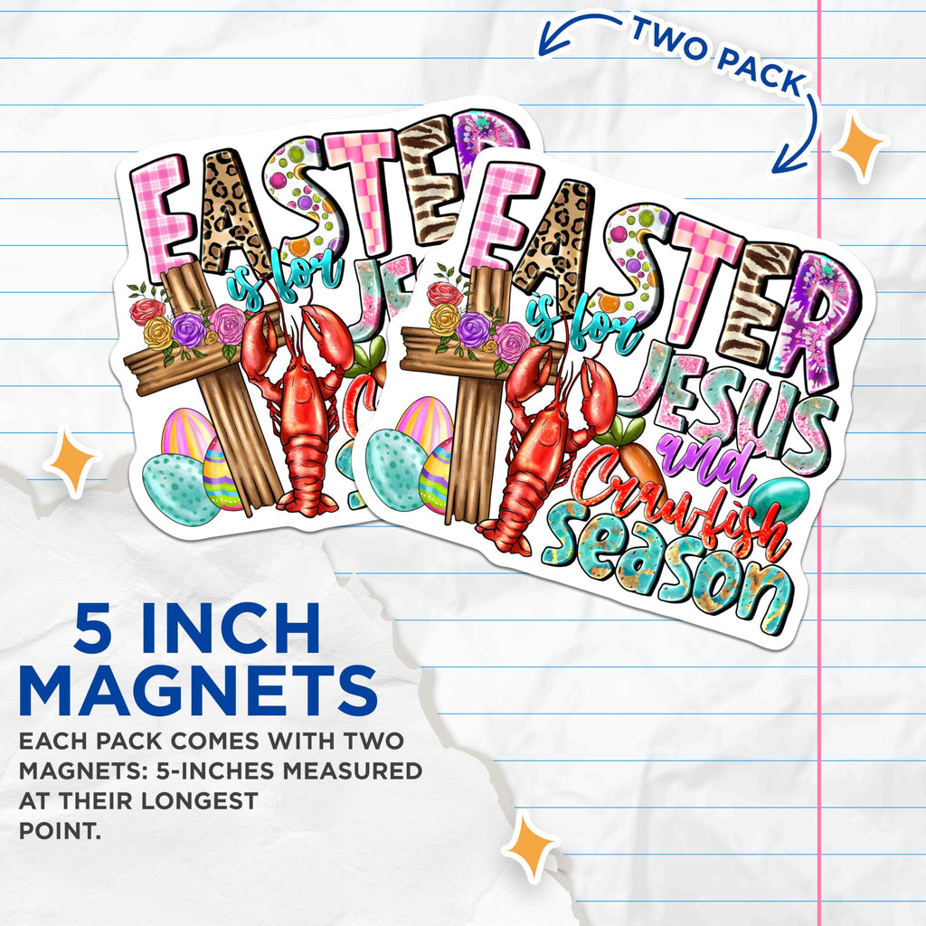(2 Pack) Easter Jesus Crawfish Magnets - Spring Holiday Decor - Religious Seafood Theme - 5 Inches On Longest Side - Thick Durable Magnet - Made in USA - MAG24753