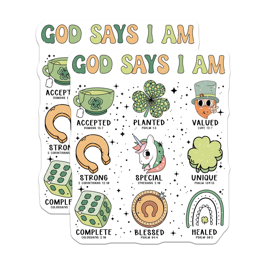(2 Pack) God Says I Am Magnets - Christian Affirmation - Spiritual Motivation - Bible Verse Decor - St Patricks Day Faith - 5 Inches On Longest Side - Thick Durable Magnet - Made in USA - MAG19764