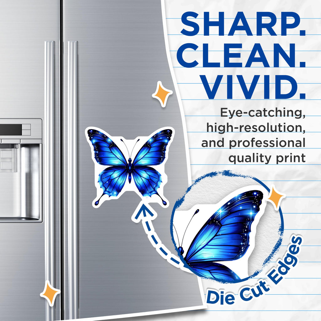 (2 Pack) Butterfly Magnets - Blue Butterfly Decor - Sparkly Butterfly Decoration - 5" On Longest Side - Premium Magnet - for Cars, Refrigerators, Toolboxes, Lockers - Made in USA - MAG14962