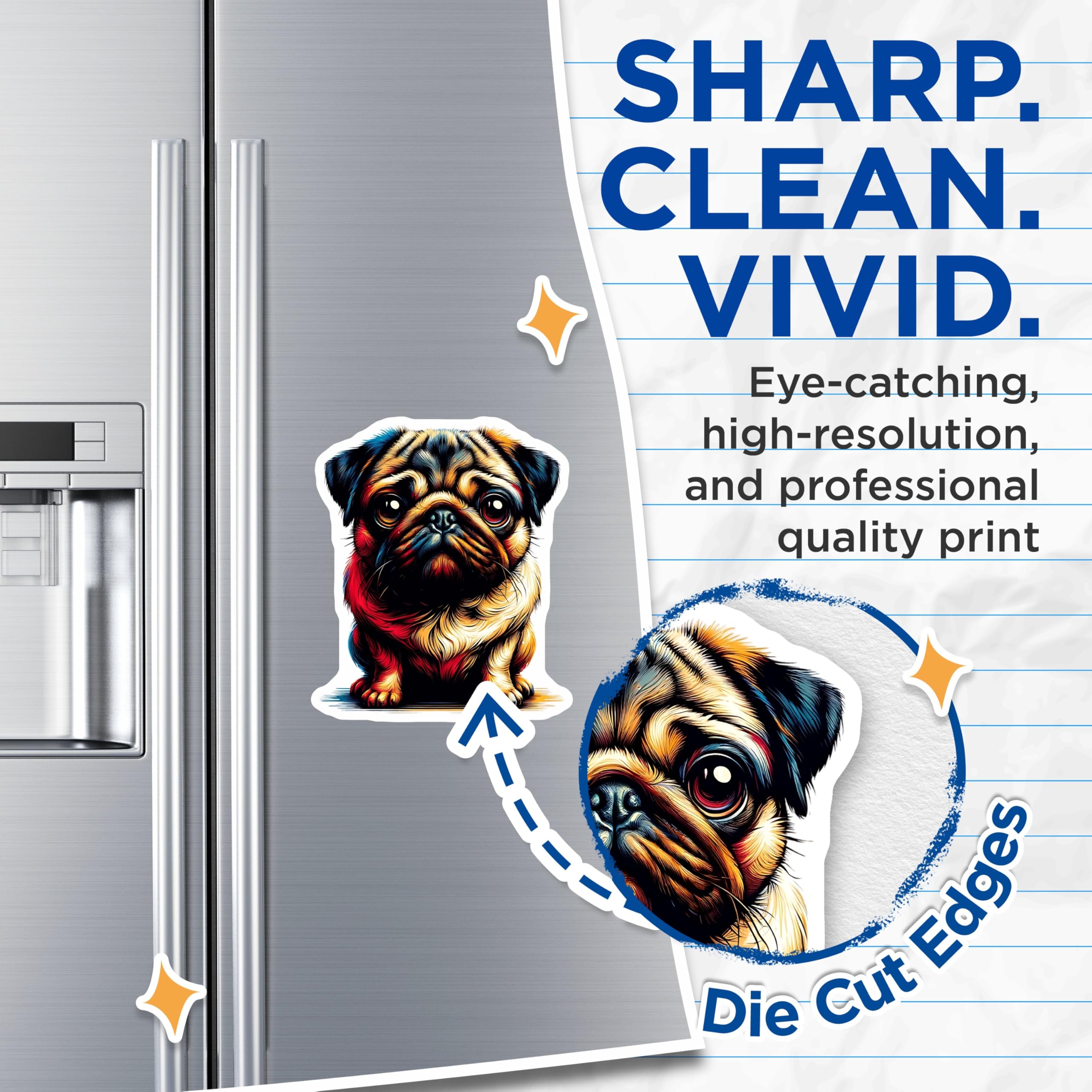 (2 Pack) Pug Dog Magnets - Cute Puppy Illustration - Refrigerator Decorative Accessory - 5" On Longest Side - Premium Magnet - for Cars, Refrigerators, Toolboxes, Lockers - Made in USA - MAG14545