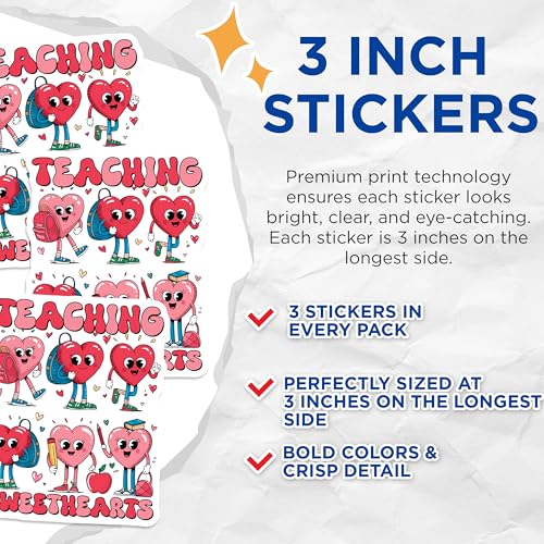 (3 Pack) Teaching Sweethearts Decals - Heart Teacher Stickers - Laptop Decals - 3 Inches On Longest Side - Easy Peel & Apply - Made in USA - 3MCS6415