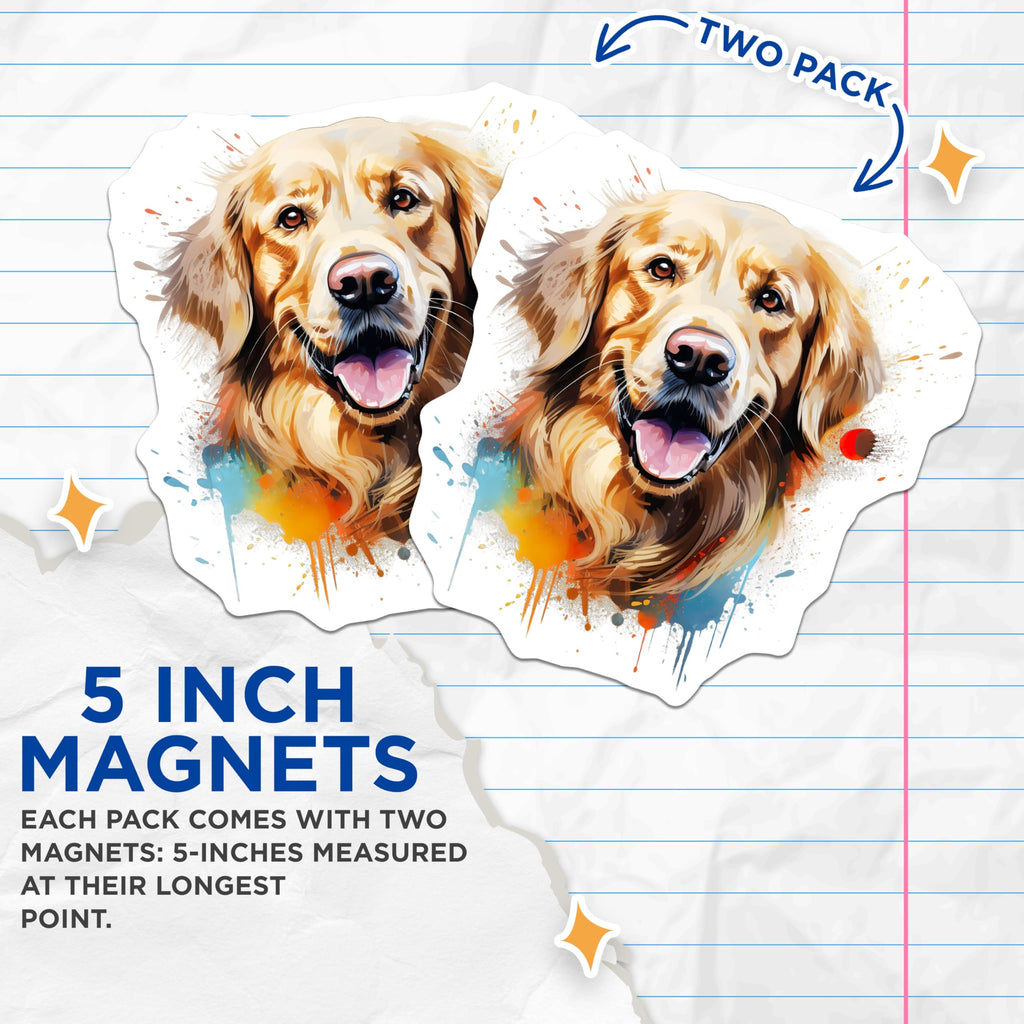 (2 Pack) Golden Retriever Magnets - Watercolor Dog Art Decor - Pet Lover Fridge Locker Magnets - Animal Lover Dog Mom - 5 Inches On Longest Side - Thick Durable Magnet - Made in USA - MAG30755