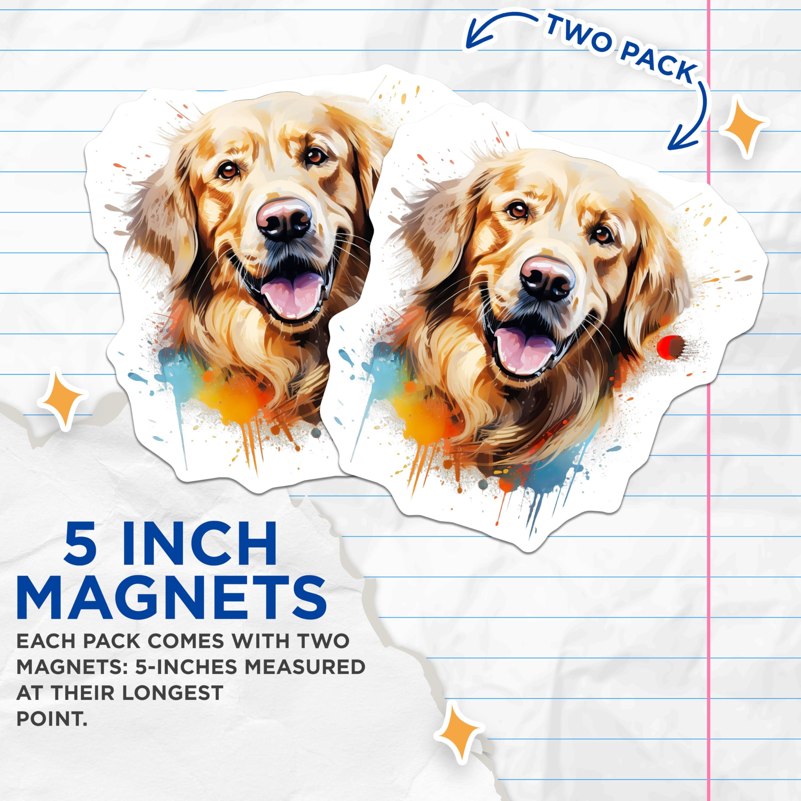 (2 Pack) Golden Retriever Magnets - Watercolor Dog Art Decor - Pet Lover Fridge Locker Magnets - Animal Lover Dog Mom - 5 Inches On Longest Side - Thick Durable Magnet - Made in USA - MAG30755