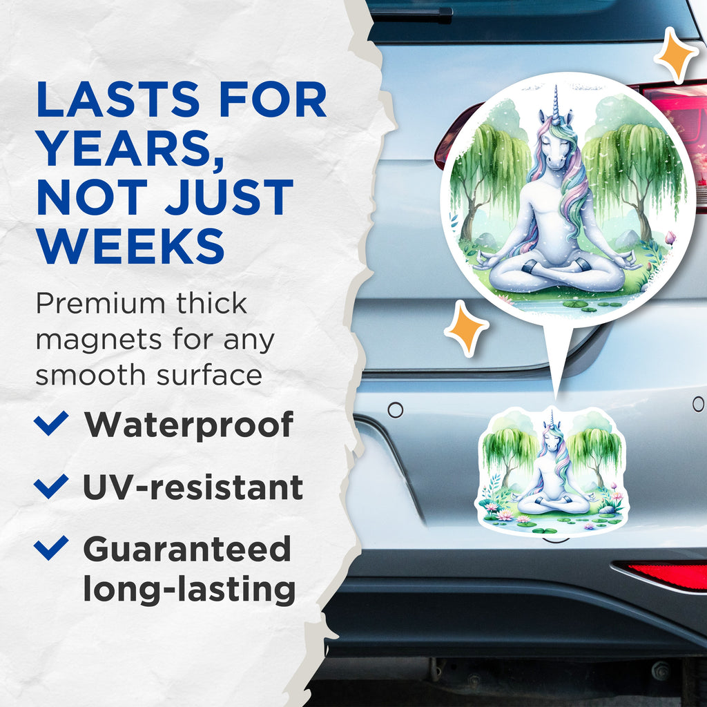 (2 Pack) Unicorn Meditation Magnets - Zen Animal Decor - Fantasy Yoga Art - Calm Aesthetic Refrigerator Magnets - 5 Inches On Longest Side - Thick Durable Magnet - Made in USA - MAG38890