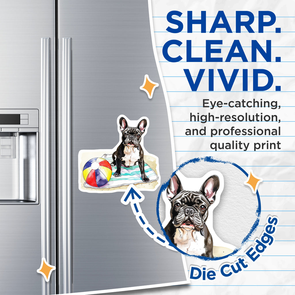 (2 Pack) French Bulldog Magnets - Summer Beach Dog Lover - Pet Parent Fridge Accessory Kitchen Art - 5 Inches On Longest Side - Thick Durable Magnet - Made in USA - MAG37100