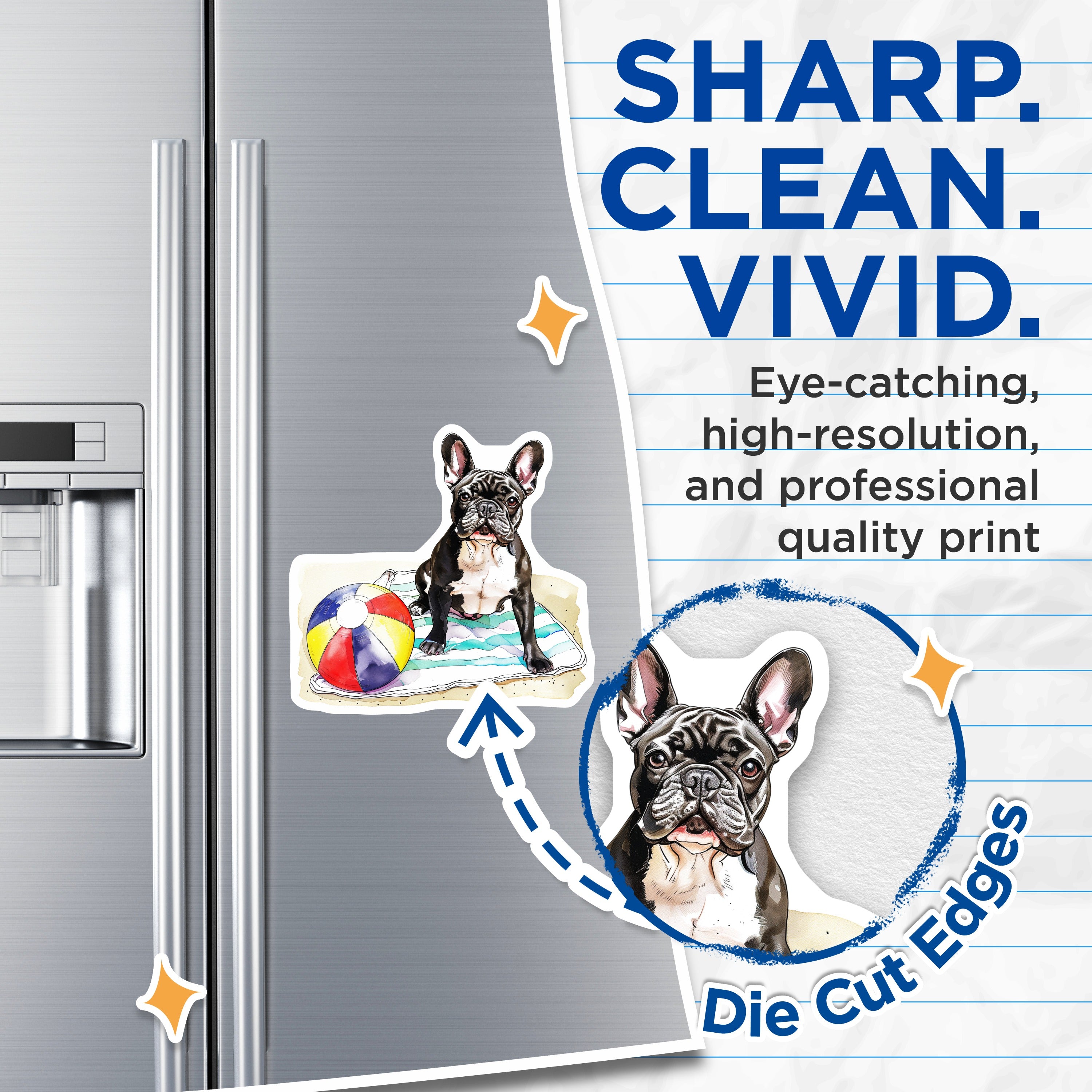 (2 Pack) French Bulldog Magnets - Summer Beach Dog Lover - Pet Parent Fridge Accessory Kitchen Art - 5 Inches On Longest Side - Thick Durable Magnet - Made in USA - MAG37100