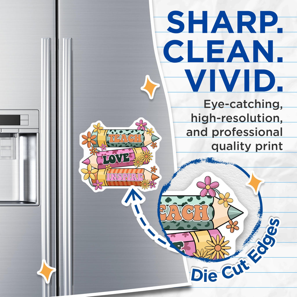 (2 Pack) Teacher Appreciation Magnets - Retro Teach Love Inspire - Floral Pencil Decor - 5" On Longest Side - Premium Magnet - for Cars, Refrigerators, Toolboxes, Lockers - Made in USA - MAG18284