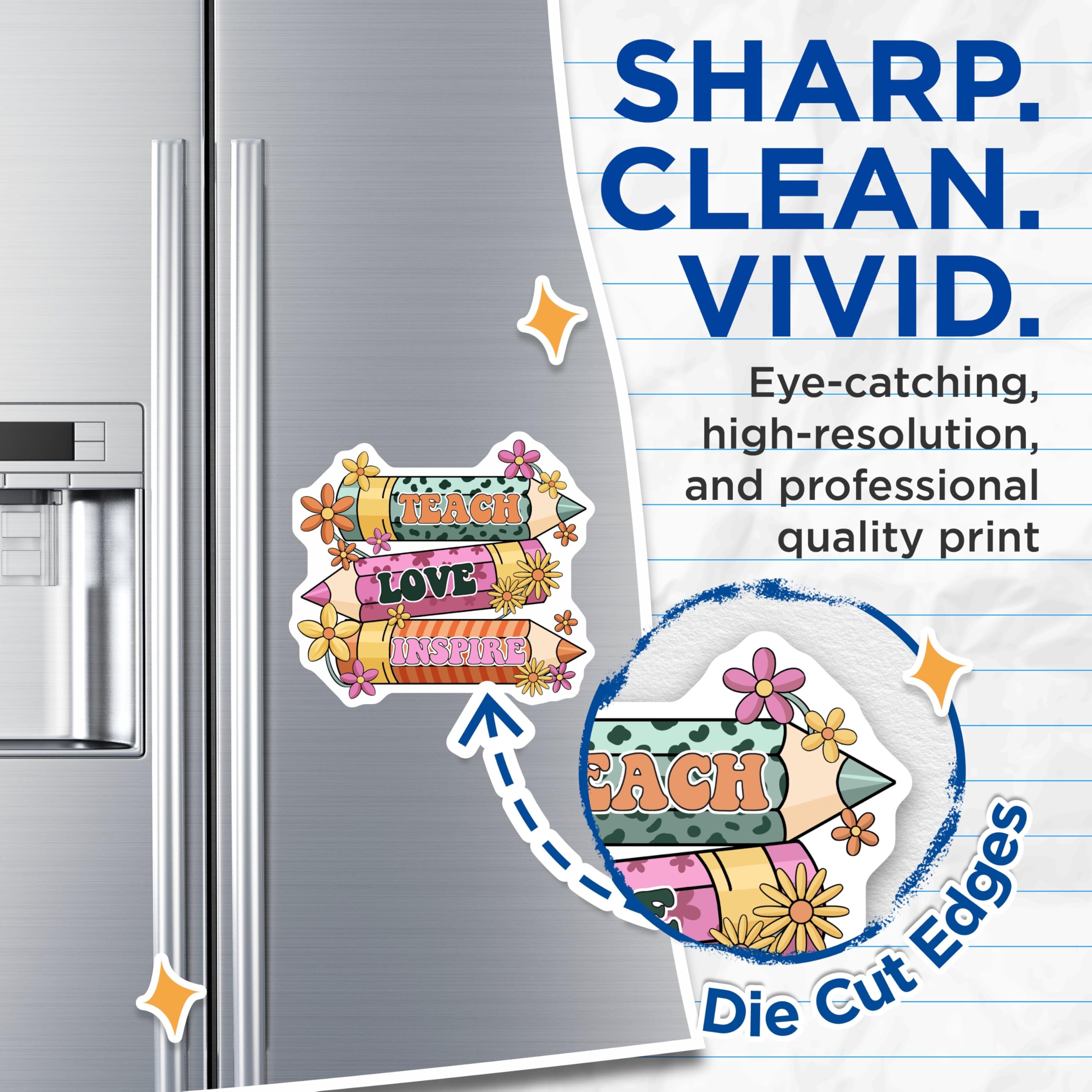 (2 Pack) Teacher Appreciation Magnets - Retro Teach Love Inspire - Floral Pencil Decor - 5" On Longest Side - Premium Magnet - for Cars, Refrigerators, Toolboxes, Lockers - Made in USA - MAG18284