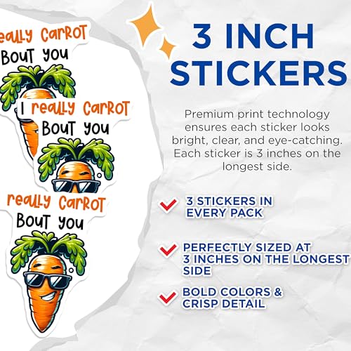 (3 Pack) Carrot Pun Decals - Funny Food Saying - Laptop Decals - Vegetable Pun - 3 Inches On Longest Side - Easy Peel & Apply - Made in USA - 3MCS7545