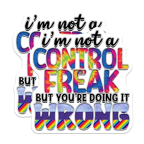 (2 Pack) Funny Control Freak Stickers - Rainbow Quote Stickers - Inspirational Words Stickers for Laptops - 5" On Longest Side - Sticks to Smooth Flat Surfaces - Made in USA - BMCS4106