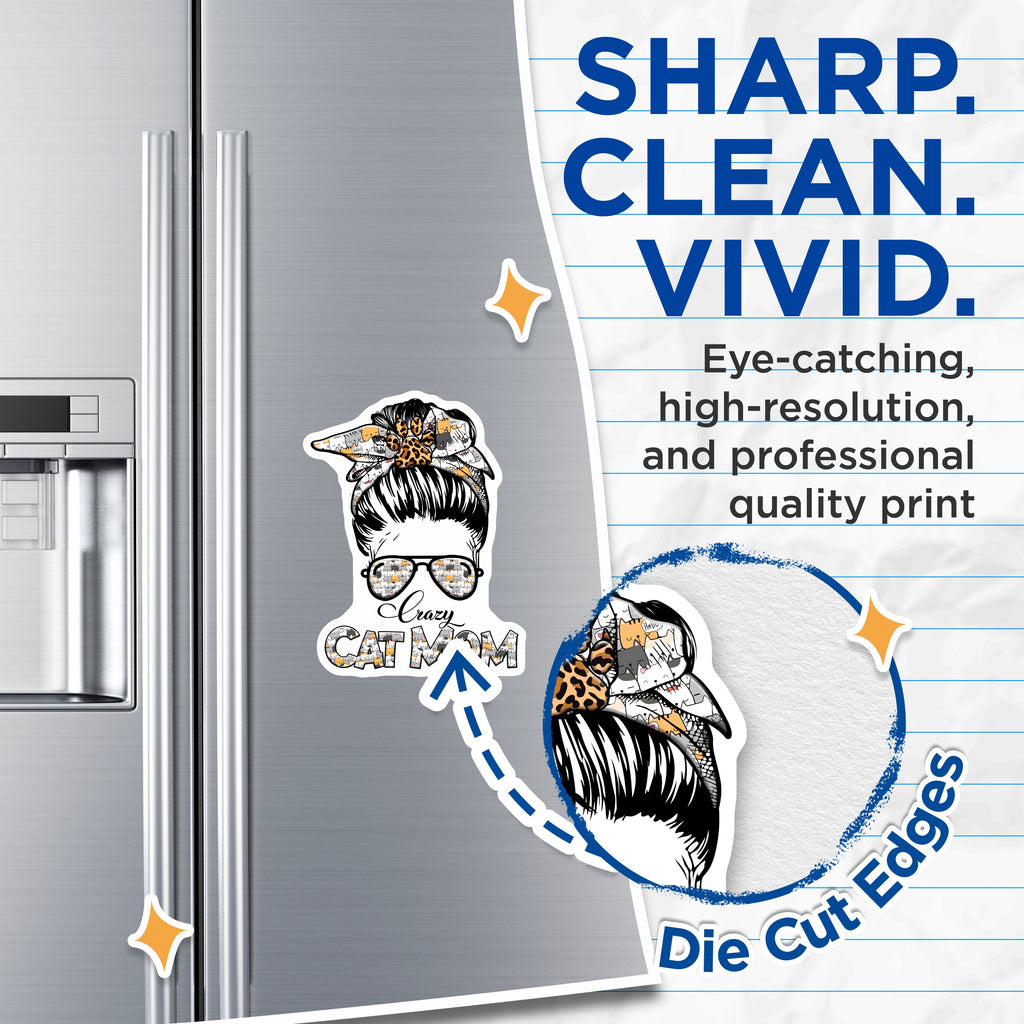(2 Pack) Crazy Cat Mom Magnets - Messy Bun Cat Lover - Pet Parent Refrigerator Decor - 5 Inches On Longest Side - Thick Durable Magnet - Made in USA - MAG36457