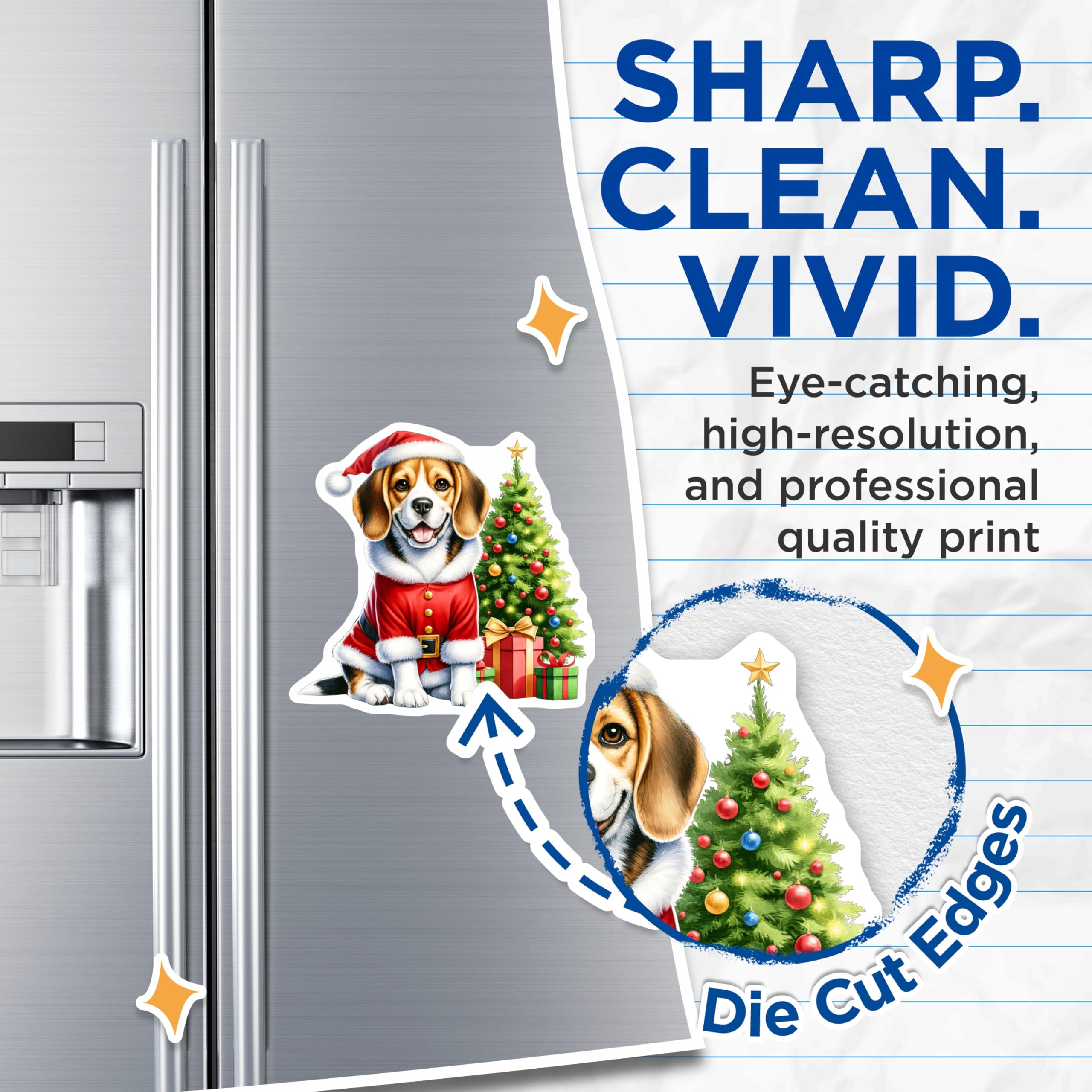 (2 Pack) Christmas Beagle Magnets - Santa Dog Holiday Decor - Cute Puppy Fridge Accents - Pet Lover Seasonal Item - 5 Inches On Longest Side - Thick Durable Magnet - Made in USA - MAG26280