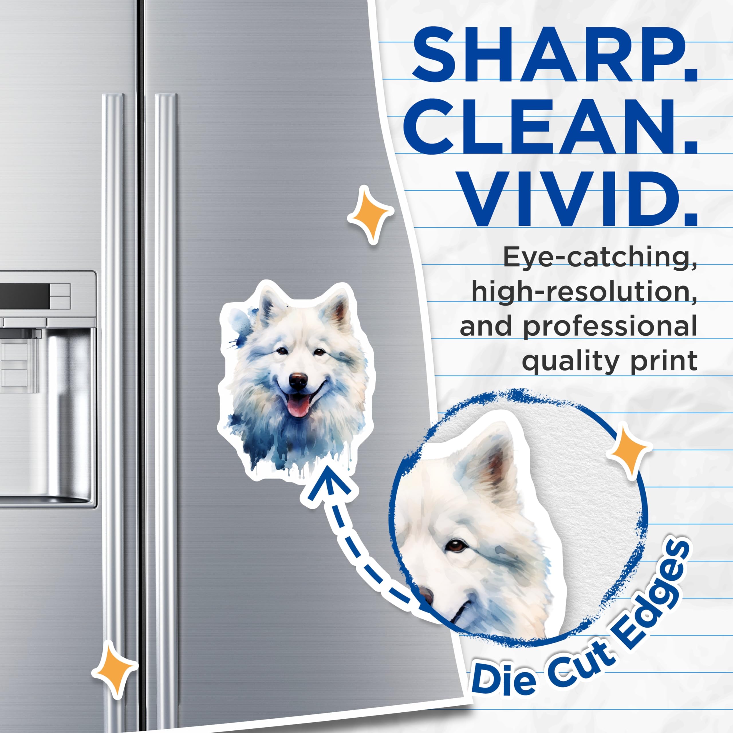 (2 Pack) Samoyed Dog Magnets - Watercolor Animal Portrait - Happy Smiling White Fluffy Pet Fridge Locker Accessory - 5 Inches On Longest Side - Thick Durable Magnet - Made in USA - MAG23866