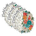 (3 Pack) Mental Health Matters Decals - Floral Brain Decal - Laptop Decal - 3 Inches On Longest Side - Easy Peel & Apply - Made in USA - 3MCS1788