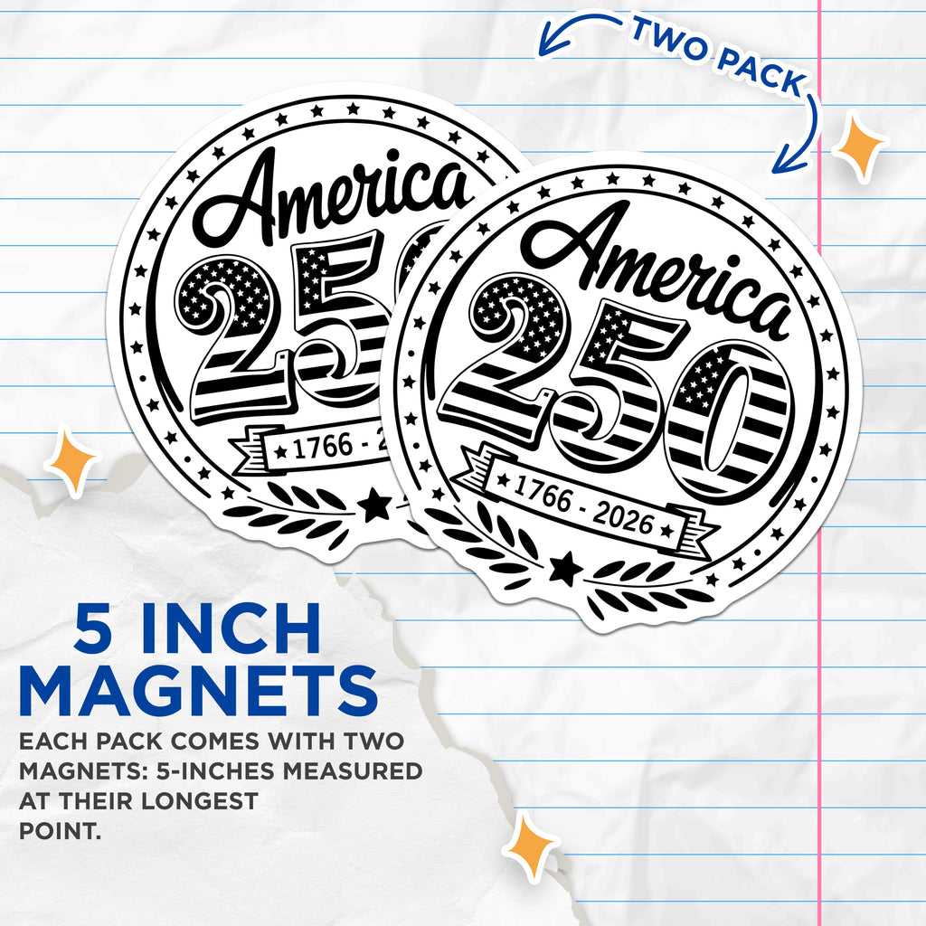 (2 Pack) America 250 Magnets - Patriotic USA History Commemoration - National Heritage United States Souvenir - 5 Inches On Longest Side - Thick Durable Magnet - Made in USA - MAG36038