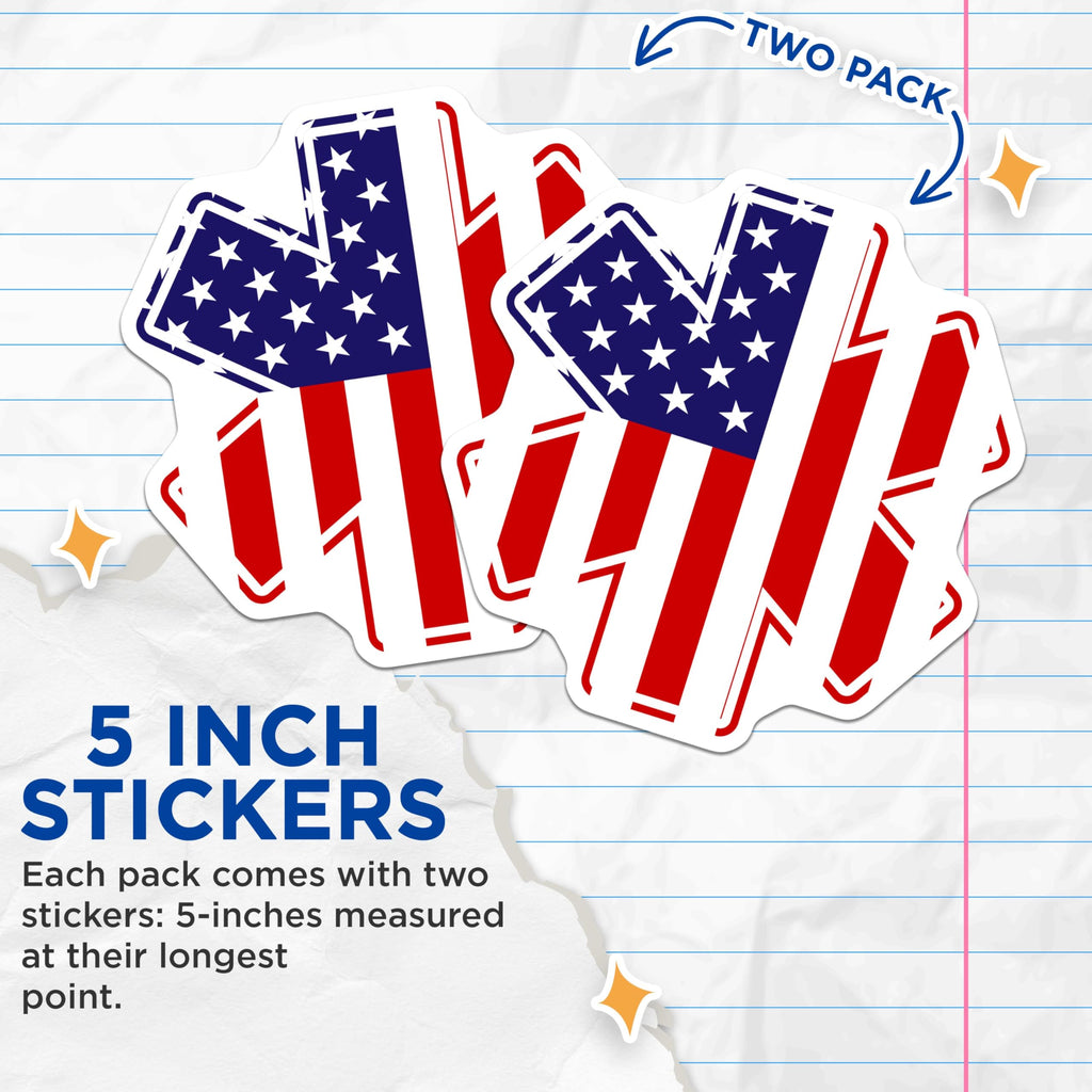 (2 Pack) American Flag Star Stickers - Patriotic Star Decal - USA Flag Stickers - 5" On Longest Side - Sticks to Smooth Flat Surfaces - Made in USA - BMCS5247