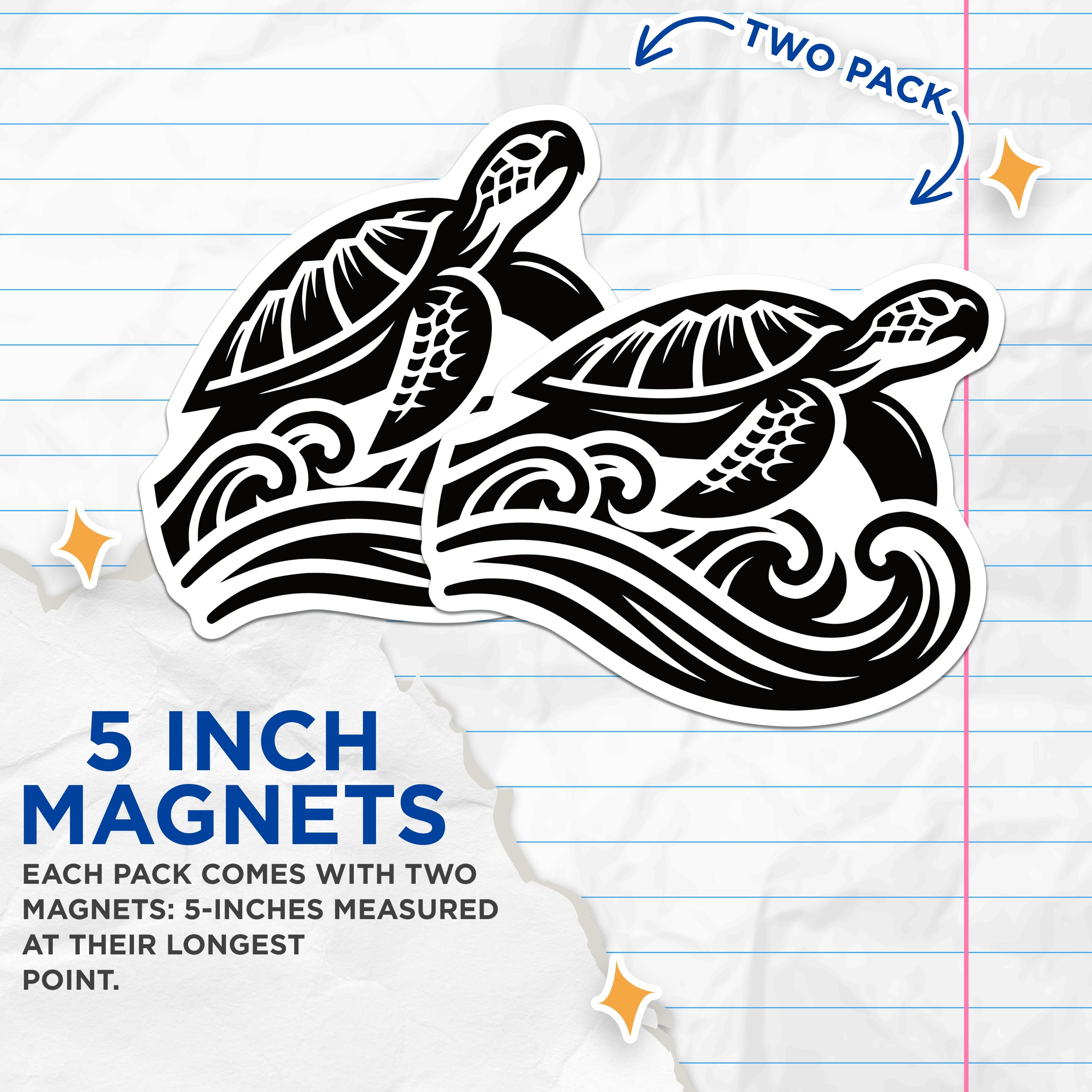 (2 Pack) Polynesian Sea Turtle Magnets - Ocean Waves Tribal Art Decor - Coastal Fridge Accent - Island Style Collectible - 5 Inches On Longest Side - Thick Durable Magnet - Made in USA - MAG38064