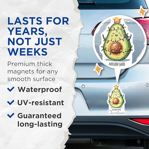 (2 Pack) Avocado Christmas Magnets Magnets - Cute Avocado Holiday Decor - 5" On Longest Side - Made in USA - Sticks to Refrigerators & Metal Surfaces - MAG8393