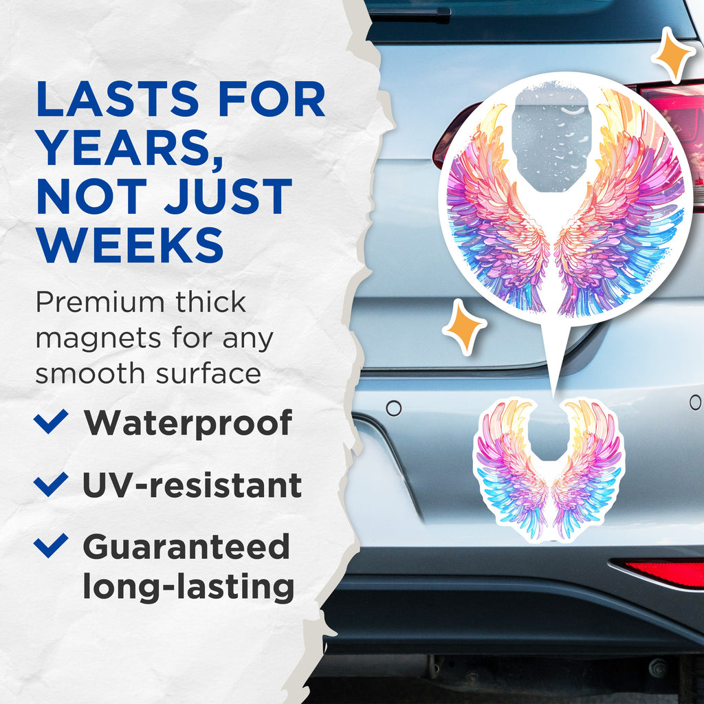 (2 Pack) Rainbow Wings Magnets - Fantasy Art Decor - Spiritual Home Accent - 5 Inches On Longest Side - Thick Durable Magnet - Made in USA - MAG38313