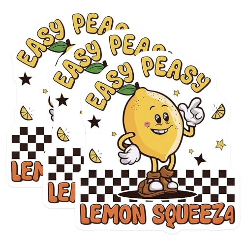 (3 Pack) Lemon Squeeze Decals - Easy Peasy - Cartoon Lemon Sticker - 3 Inches On Longest Side - Easy Peel & Apply - Made in USA - 3MCS7486