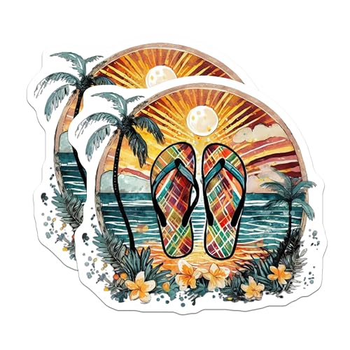 (2 Pack) Tropical Flip Flop Stickers - 5" On Longest Side - Sticks to Smooth Flat Surfaces - Made in USA - BMCS9332 - BMCS9332