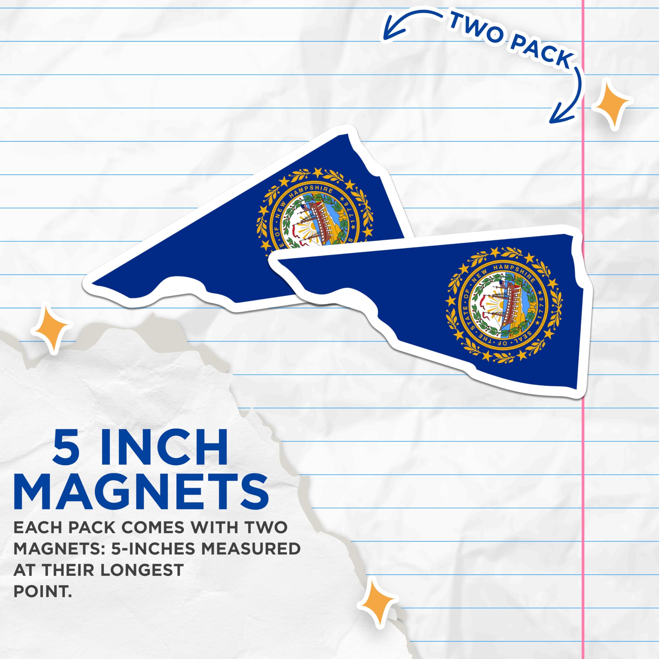 (2 Pack) New Hampshire State Flag Magnets - NH State Outline Map - US Patriotism Home Accent Souvenir - 5 Inches On Longest Side - Thick Durable Magnet - Made in USA - MAG20905
