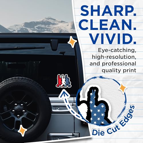 (2 Packs) Sasquatch Red White and Blue Stickers - Bigfoot American Colors USA Pride Decals - 5 Inches On Longest Side - Premium Vinyl Decal - Sticks To Any Smooth Flat Surface - Made In USA - BMCS2350