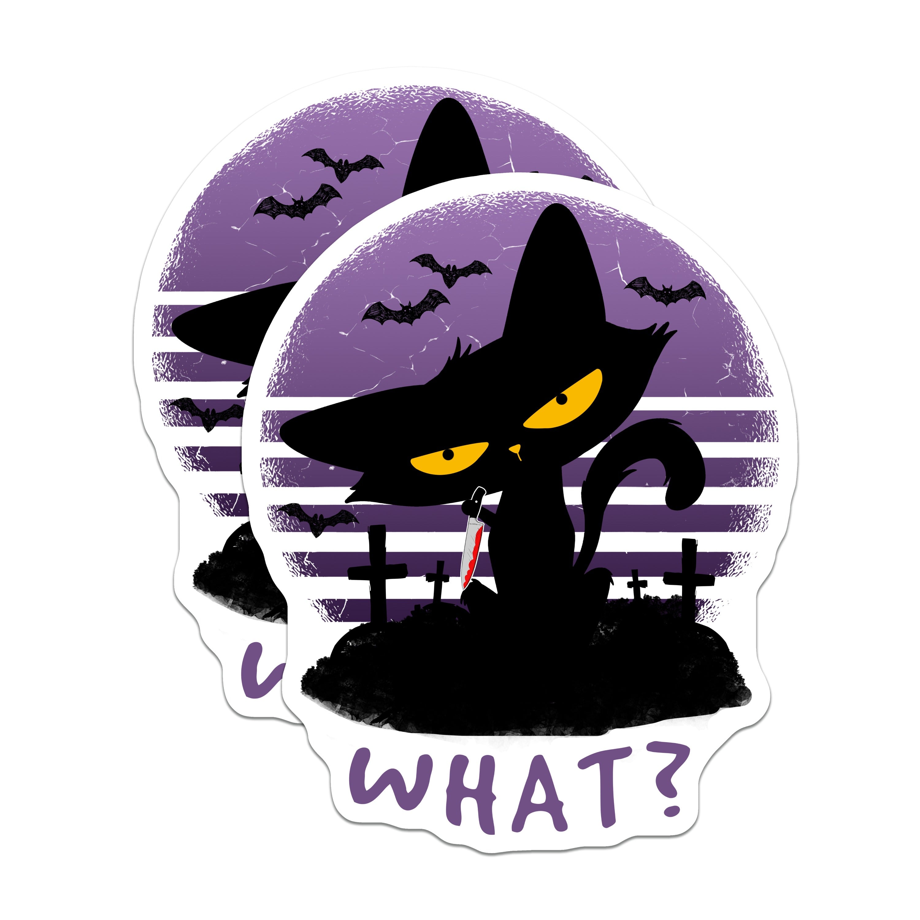 (2 Pack) Black Cat Magnets - Funny What Cat - Halloween Spooky Kitchen Decor - Goth Fridge Art - Dark Humor Pet Lover Item - 5 Inches On Longest Side - Thick Durable Magnet - Made in USA - MAG38415