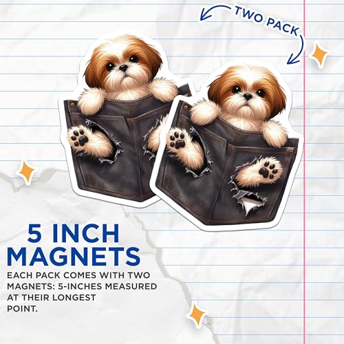 (2 Pack) Adorable Puppy in Pocket Magnets - Cute Dog - Animal Lover Kitchen - Fridge Magnet - 5" On Longest Side - for Cars, Fridges, Toolboxes - Made in USA - MAG4401